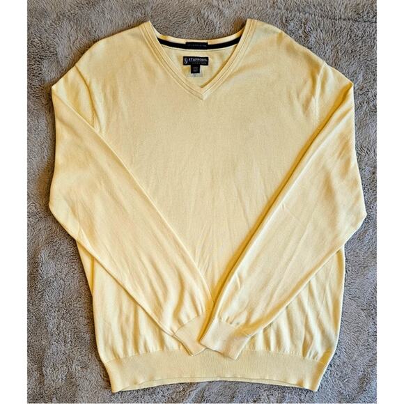 Stafford Butter Yellow V Neck Sweater 100% Pima Cotton, Mens Sz L NEW - Picture 7 of 9